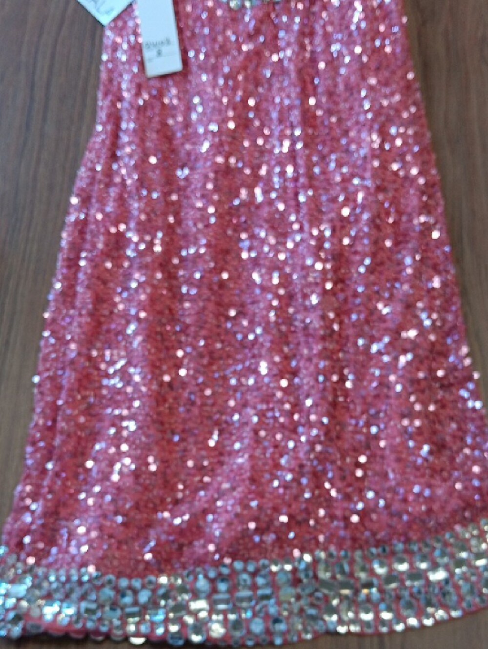 Scala Pink Sequin Slip Dress with Jeweled Neckline, Vintage, Size 8, BEAUTIFUL - Picture 11 of 16
